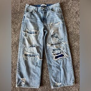 KanCan Ripped High Rise Wide Leg Cropped Jeans Light Wash Size 27